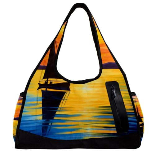 Sporttaschen für Herren,Reisetaschen für Damen,Kunst Segelboot Malerei Ozean,Trainingstasche von VTGHDEEQ