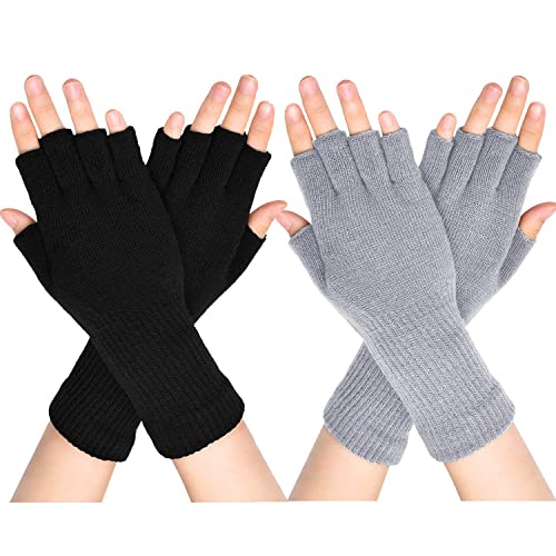 VUCDXOP 2 Paar Damen Winter Halb Finger Handschuhe Unisex Fingerlose Handschuhe Gestrickte Warme Dehnbare Handschuhe Strickhandschuhe für Männer und Damen von VUCDXOP