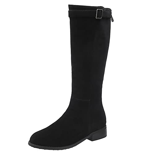 VULTRO Damen Hohe Stiefel Niedrige Ferse Flache Langschaft Reitstiefel Mit Reißverschluss,Black 2,42 EU von VULTRO