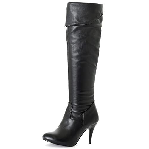 VULTRO Damen Kniehohe Stiefel Pu Leder Stöckel Absatz Lange Schlauchstiefel,Schwarz,48 EU von VULTRO