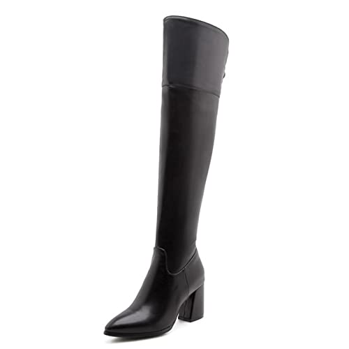 VULTRO Damen Overknees Stiefel Mode Spitze Zehen Stämmiger Absatz Langschaft Stiefel,Schwarz,47 EU von VULTRO