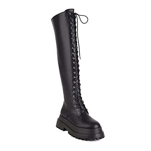 VULTRO Damen Overknees Stiefel Runder Zeh Niedriger Absatz Flache Reitstiefel Mit Reißverschluss,Schwarz,39 EU von VULTRO