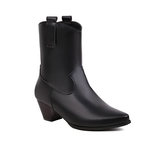 VULTRO Damen Westernstiefel Spitze Zehen Blockabsatz Schlupfstiefeletten,Schwarz,40 EU von VULTRO