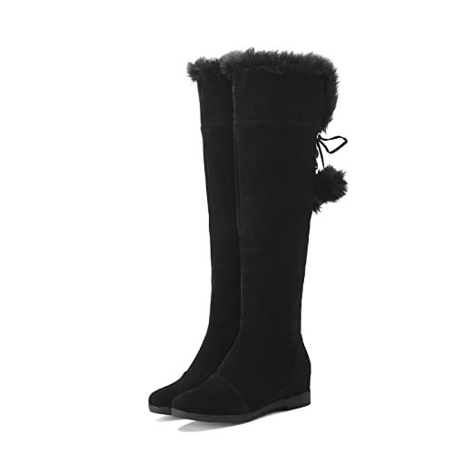 VULTRO Damen Wildleder Kniehohe Stiefel Klassische Runder Zeh Keilabsatz Lange Schlauchstiefel,Schwarz,37 EU von VULTRO