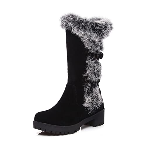 VULTRO Damen Winterstiefel Blockabsatz Wildleder Warm Gefütterte Schneestiefel Mit Schnalle,Schwarz,39 EU von VULTRO