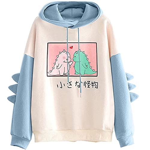 VVIA Damen Teenager Mädchen Kawaii Dino Hoodie Pullover mit Kapuze Dinosaurier Kapuzenpullover Sweatshirt Langarmshirt Oberteile Top ohne Taschen von VVIA