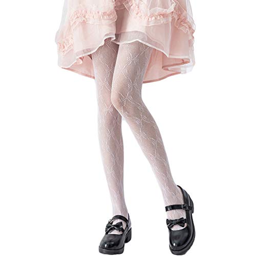 VVXXMO Hollow Out Lace Fishnet Pantyhose,Sweet Bowknot Patterned Jacquard Stretch Tights,Gothic Lolita Mesh Strümpfe, weiß, Einheitsgröße von VVXXMO