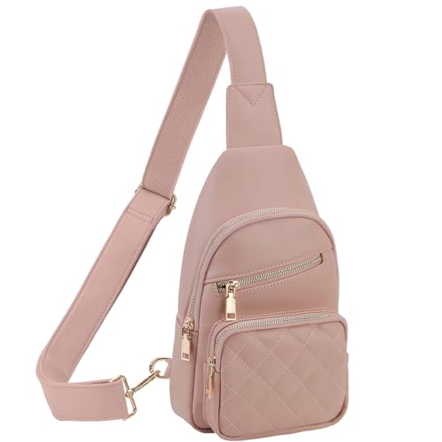 VX VONXURY Brusttasche Damen, Vegan Leder Bauchtasche Umhängetasche Klein, Sling Bag mit Breiten Gurten für Outdoorsport Reisen Arbeiten Einkaufen von VX VONXURY