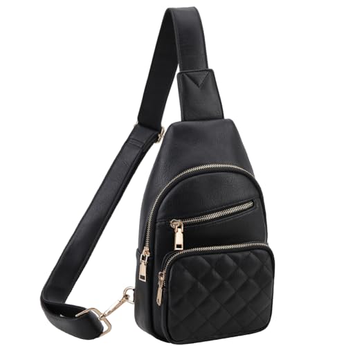 VX VONXURY Brusttasche Damen, Vegan Leder Bauchtasche Umhängetasche Klein, Sling Bag mit Breiten Gurten für Outdoorsport Reisen Arbeiten Einkaufen von VX VONXURY