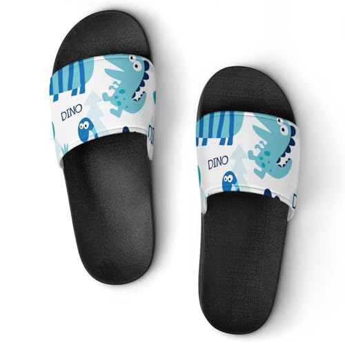 Damen Schlappen Blauer Dinosaurier Badeschuhe rutschfest Badeschlappen Hausschuhe Slides Sandalen Slippers von VYJLOO