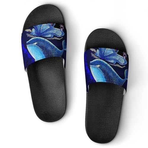 Damen Schlappen Blauer Traum Wal Badeschuhe rutschfest Badeschlappen Hausschuhe Slides Sandalen Slippers von VYJLOO