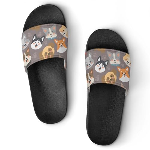 Damen Schlappen Cartoon-Hund Badeschuhe rutschfest Badeschlappen Hausschuhe Slides Sandalen Slippers von VYJLOO