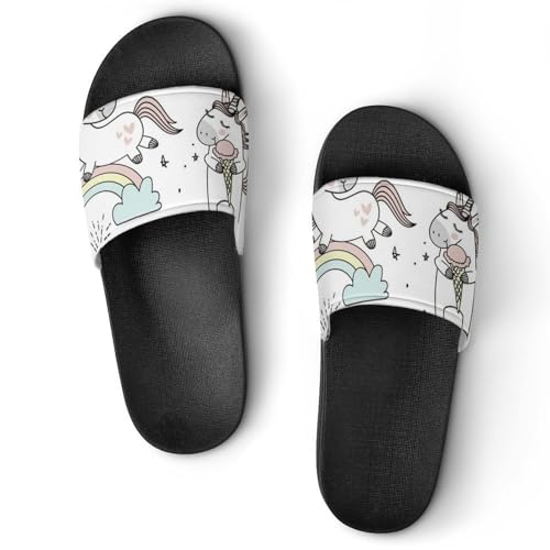 Damen Schlappen Einhorn-Eiscreme Badeschuhe rutschfest Badeschlappen Hausschuhe Slides Sandalen Slippers von VYJLOO