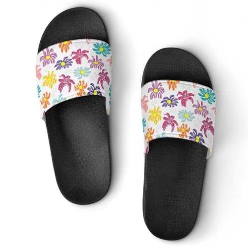 Damen Schlappen Farbenfrohe Blumen Badeschuhe rutschfest Badeschlappen Hausschuhe Slides Sandalen Slippers von VYJLOO