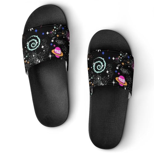 Damen Schlappen Galaxie-Planet Badeschuhe rutschfest Badeschlappen Hausschuhe Slides Sandalen Slippers von VYJLOO