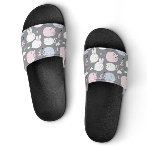 Damen Schlappen Kaninchen Schwein Elefant Badeschuhe rutschfest Badeschlappen Hausschuhe Slides Sandalen Slippers von VYJLOO