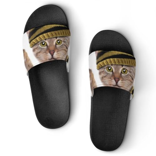 Damen Schlappen Katze Mit Schal Badeschuhe rutschfest Badeschlappen Hausschuhe Slides Sandalen Slippers von VYJLOO