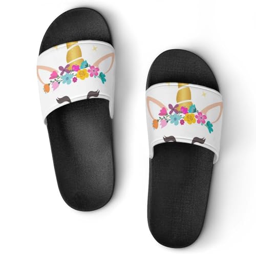 Damen Schlappen Liebliches Einhorn Badeschuhe rutschfest Badeschlappen Hausschuhe Slides Sandalen Slippers von VYJLOO