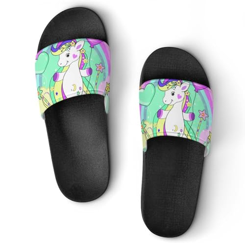 Damen Schlappen Luftballon Einhorn Badeschuhe rutschfest Badeschlappen Hausschuhe Slides Sandalen Slippers von VYJLOO