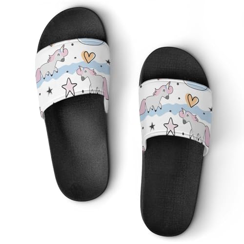 Damen Schlappen Niedliches Einhorn Badeschuhe rutschfest Badeschlappen Hausschuhe Slides Sandalen Slippers von VYJLOO