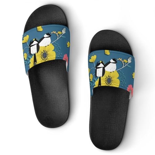 Damen Schlappen Nordischer Vogel Badeschuhe rutschfest Badeschlappen Hausschuhe Slides Sandalen Slippers von VYJLOO