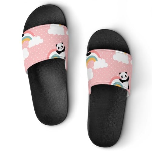 Damen Schlappen Panda Regenbogen Badeschuhe rutschfest Badeschlappen Hausschuhe Slides Sandalen Slippers von VYJLOO