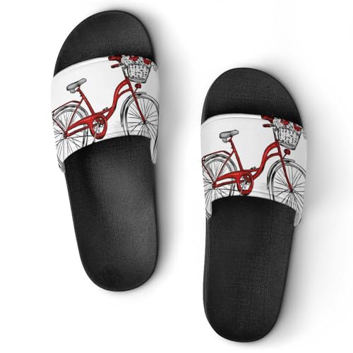 Damen Schlappen Rote Fahrradblumen Badeschuhe rutschfest Badeschlappen Hausschuhe Slides Sandalen Slippers von VYJLOO