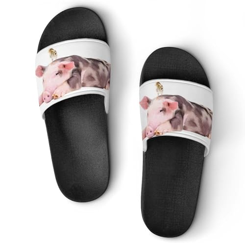 Damen Schlappen Schwein Und Küken Badeschuhe rutschfest Badeschlappen Hausschuhe Slides Sandalen Slippers von VYJLOO