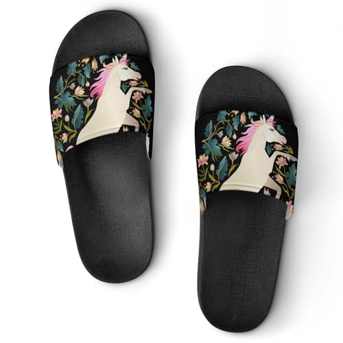 Damen Schlappen Springendes Einhorn Badeschuhe rutschfest Badeschlappen Hausschuhe Slides Sandalen Slippers von VYJLOO