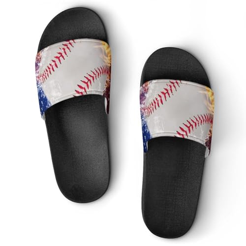 Damen Schlappen Wasser-Feuer-Baseball Badeschuhe rutschfest Badeschlappen Hausschuhe Slides Sandalen Slippers von VYJLOO