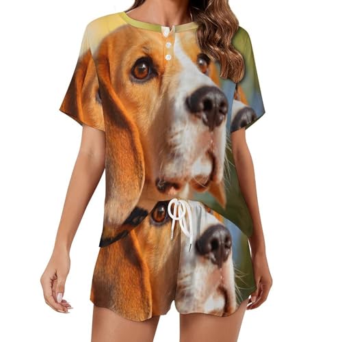 VYJLOO Niedlicher Hund Pyjama Für Damen Kurzarm Nachtwäsche Pjs Sets Kurz Schlafanzug Hausanzug VYJLOO Niedlicher Hund Pyjama Für Damen Kurzarm Nachtwäsche Pjs Sets Kurz Schlafanzug Hausanzug von VYJLOO