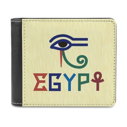 VZXATYOP Herren Ancient Egypt Bifold PU Brieftasche, Weiche Tragbare Langlebige Geldbörse, Leichte Kurze Großer Kapazität Portemonnaie mit Mehreren Kartenfächern (Color : A20, Size : 12x10cm) von VZXATYOP