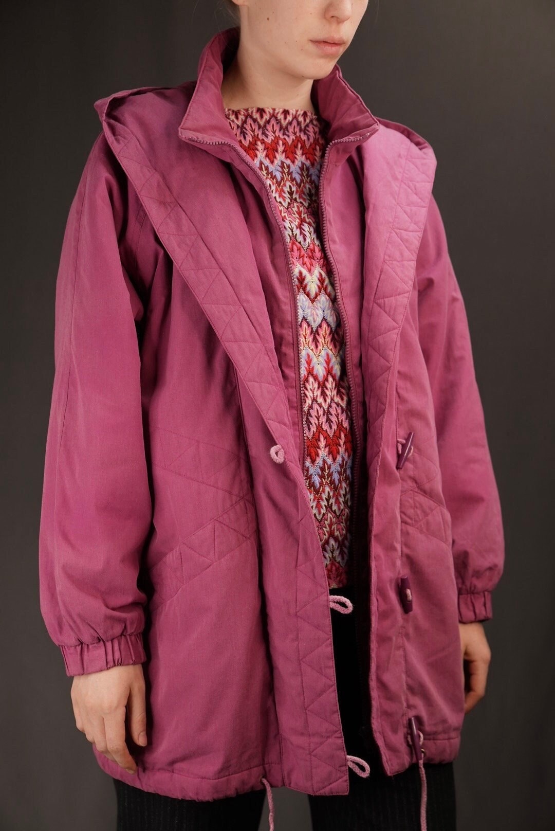 Himbeer-Rosa-Licht-Puffer-Mantel | Vintage Damen Frühlingsmantel 1990Er Jahren von Vabrix