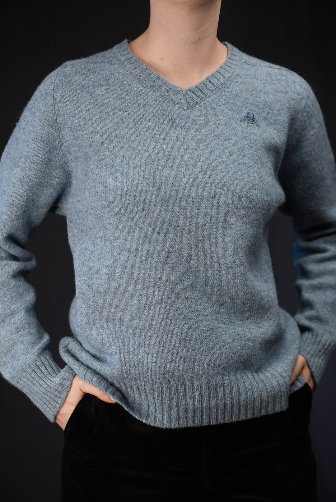 Kappa Vintage Pullover in Hellem Stahlblau | Reine Wolle, Made Italien von Vabrix