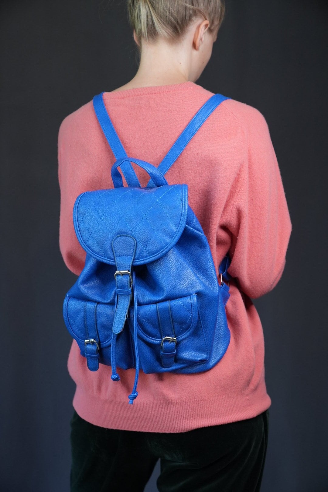 Lebendige Blaue Leder Rucksack Vintage von Vabrix