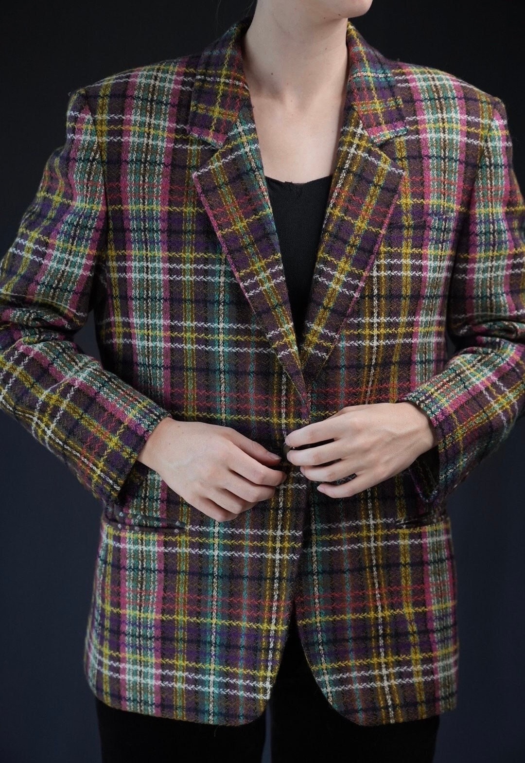 Missoni Donna Vintage Woll Blazer | Buntes Karo Muster Hergestellt in Italien von Vabrix