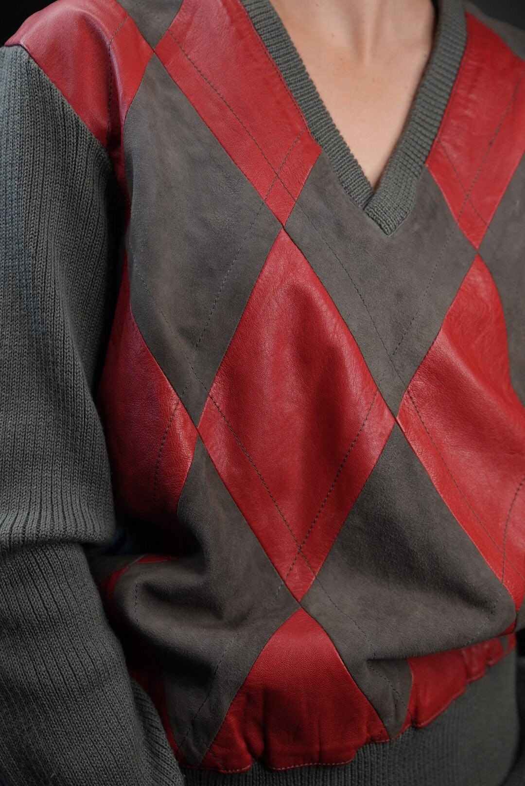 Wildleder Vintage Pullover Mit Argyle Muster | Hergestellt in Italien von Vabrix