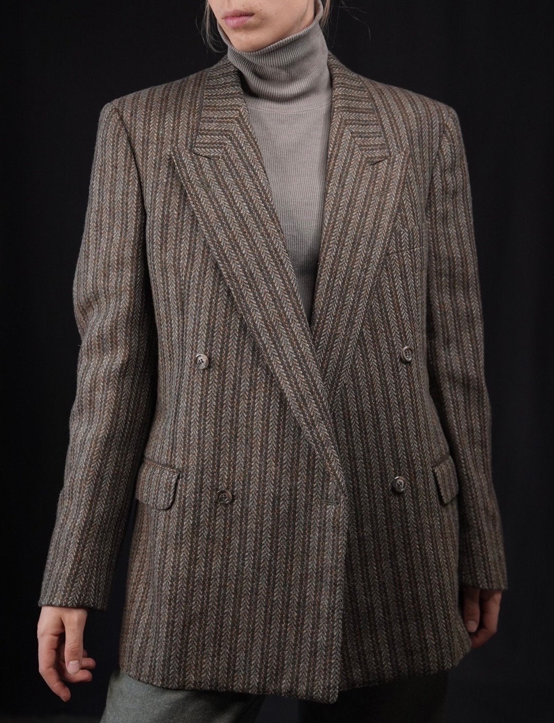 Zweireihiger Vintage Tweed Blazer 70S | Hergestellt in Italien von Vabrix