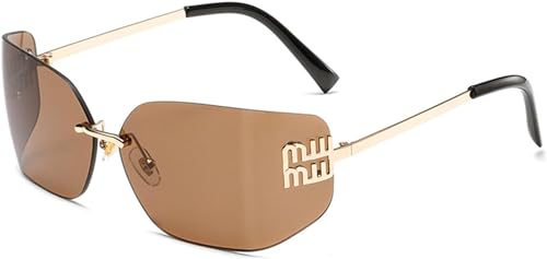 Vagbalena Frauen Männer Mode Wrap Mode große Rahmen einteilige Sonnenbrille Schild rahmenloses Design futuristisch rimlose Y2K Sonnenbrille (Eine Größe,Farbe 1) von Vagbalena