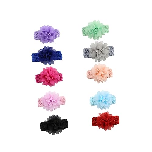 Vaguelly 10 Stück Kopfbedeckungen Chiffon Haarbänder Für Kinder Blumen Stirnband Verstellbare Stirnbänder Stretch Haarband von Vaguelly