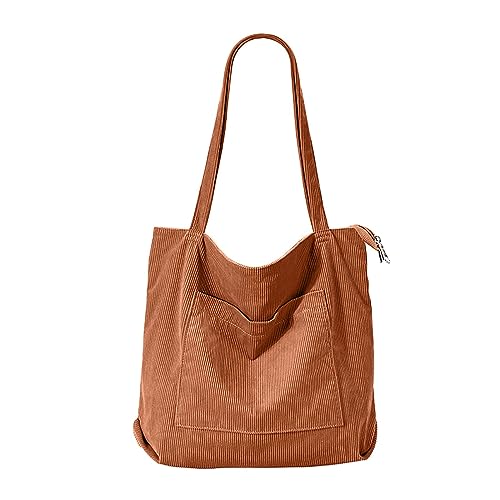 Kosmetik Taschen Damen Set Frauen Frühling Und Herbst Freizeit Solide Cord Große Kapazität Wasserdicht Retro Vielseitige Zipper Schulter Tasche Umhängetaschen 20 L (Brown, One Size) von VaiKanhai