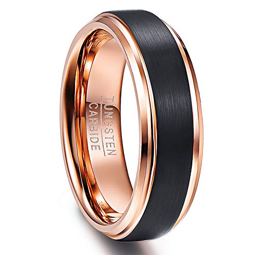 Vakki Unisex Ring 6mm Wolframkarbid Ring Roségold Eheringe Verlobungsring Modischer Ring Komfortable Größe 49(15.6) von Vakki