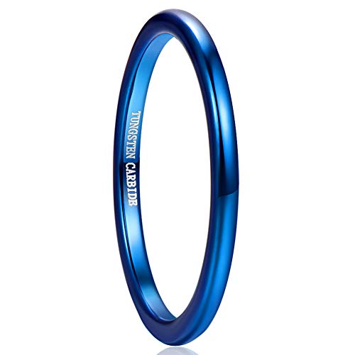 Vakki 2mm Gewölbte Ring aus Wolfram Damen Blau Ehering Schmal Paarring Größe 60(19.1) von Vakki