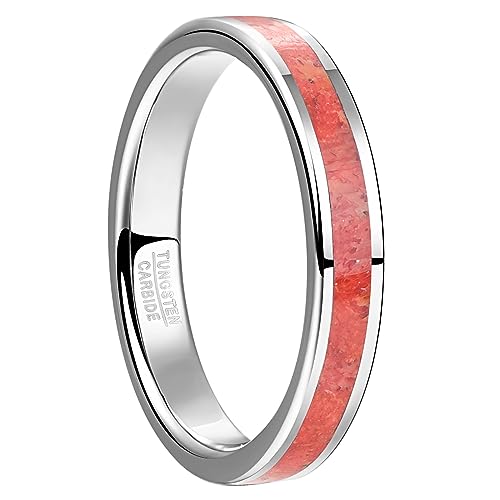 Vakki 4mm Rot Ring Herren/Damen Silber Wolfram Ring mit Rote Koralle Ring für Verlobungs Hochzeit Paarringe von Vakki