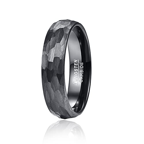 Vakki 6mm Wolframcarbid Herren Ring Schwarz Gehämmerter Ring Schwarz Matt Wolfram Ring Größe 54.4(17.3) von Vakki