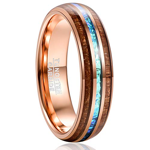 Vakki 6mm Ring Damen Wolfram mit Koa Holz Opal Roségold Freundschaftsring Verlobungsring Ehering Beste Geburtstagsgeschenke Größe 72(22.9) von Vakki