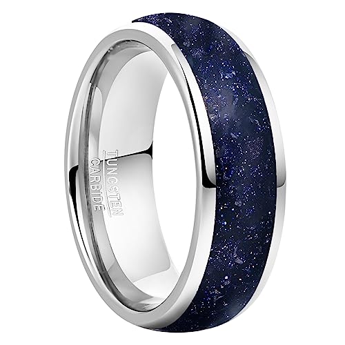 Vakki 8 mm Wolfram Ring für Herren, Ehering aus blau Sandstein,Verlobungsring gewölbter Versprechenring hochglanzpoliert bequeme Passform, Größe 60(19,1) von Vakki