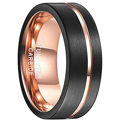 Vakki 8mm Wolfram Ring Herren Schwarz Roségold Ringe Wolframcarbid Schwarz Matt Größe 68.5(21.8) von Vakki