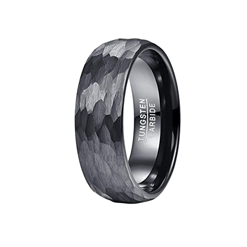 Vakki 8mm Ring Herren Schwarz Gehämmert Wolfram Ring Herren Ring Gebürstet Schwarz Größe 54.4(17.3) von Vakki