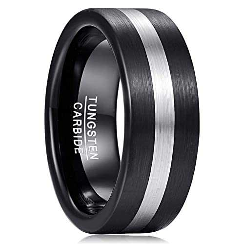 Vakki 8mm Herren Silber Schwarz Gebürstet Wolfram Ring Paarring Partnerring Modeschmuck Größe 54(17.2) von Vakki